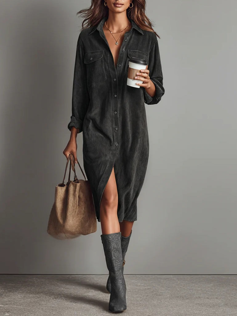 Beatrice | Abito midi in velluto a coste con tasche