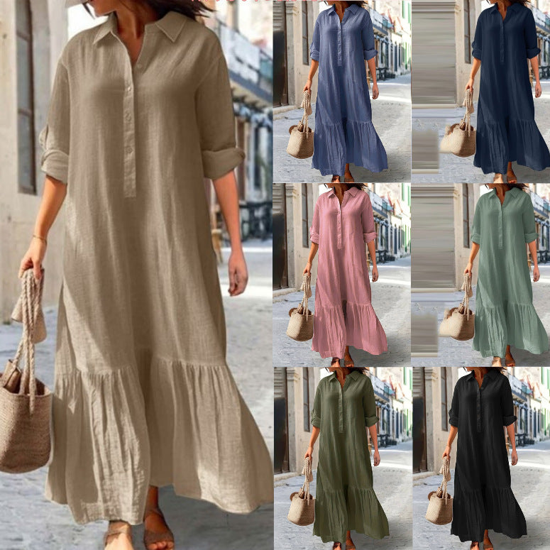 Abito Camicia Lungo di Lino con Bottoni
