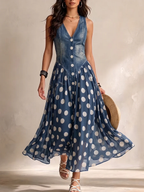 Adele | Abito lungo in denim a pois