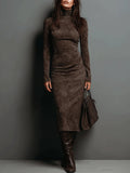 Lorenza | Abito midi in suede con collo alto