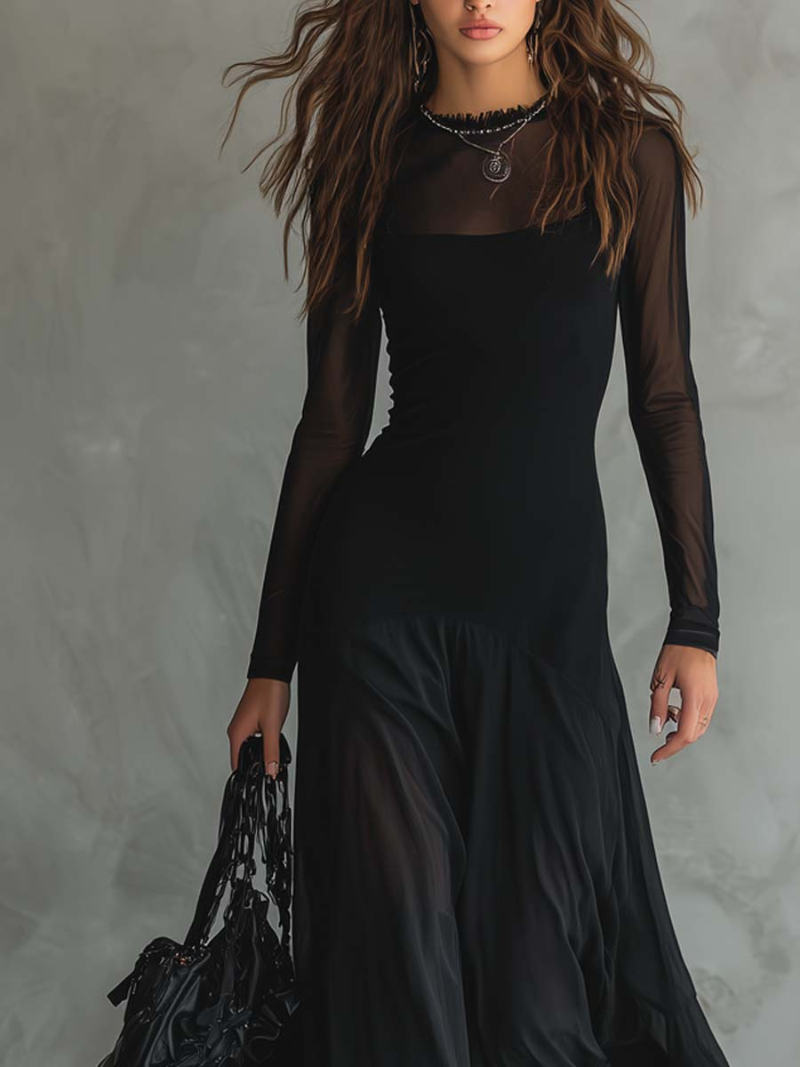 Nerina | Abito lungo svasato in tulle nero