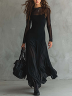 Nerina | Abito lungo svasato in tulle nero