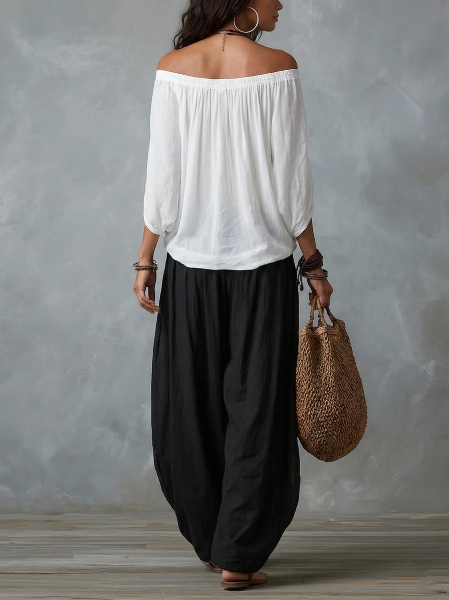 Federica | Completo fluido con spalle scoperte
