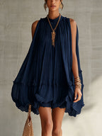 Marina | Mini abito halter blu navy con volant