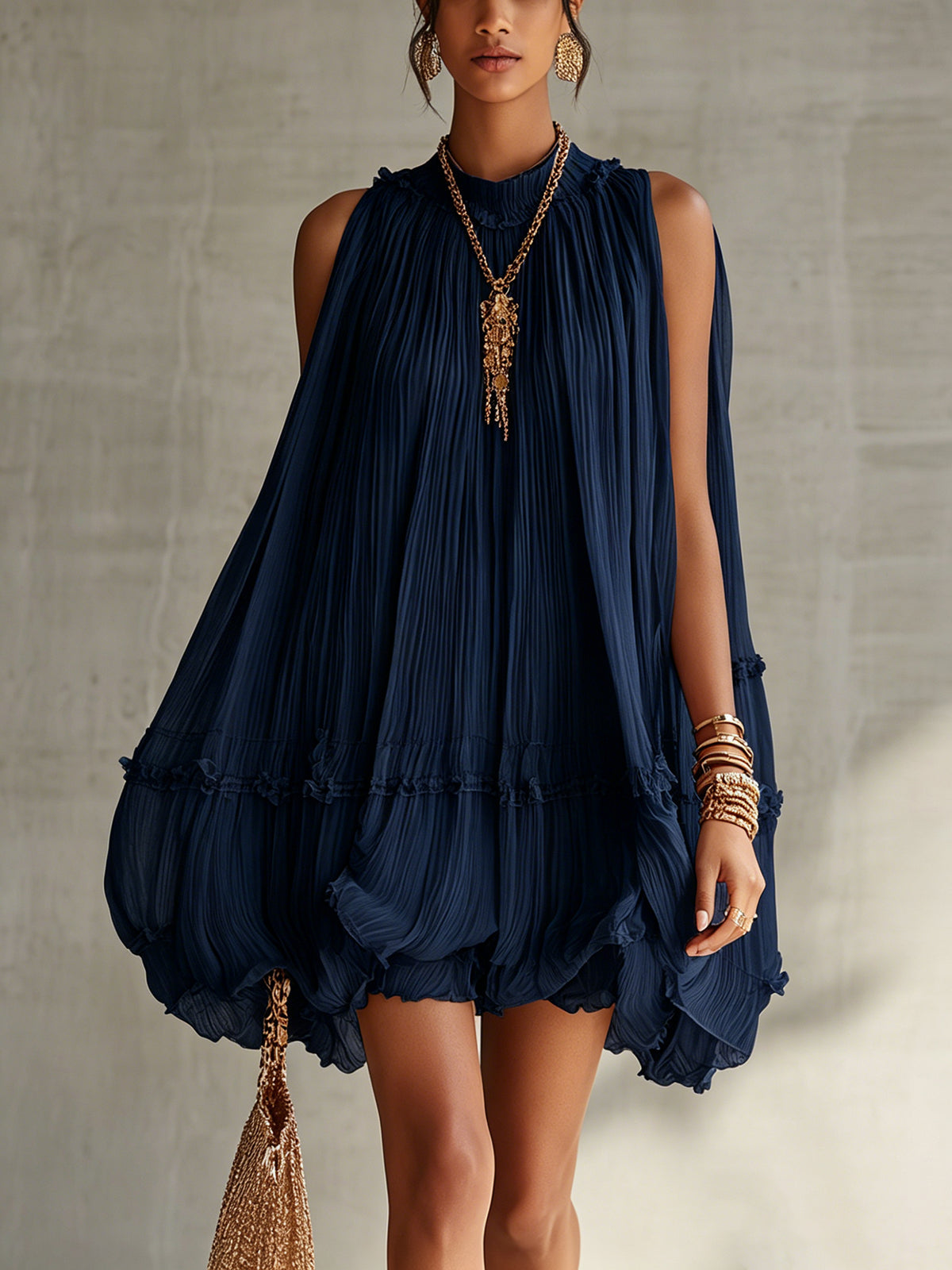 Marina | Mini abito halter blu navy con volant