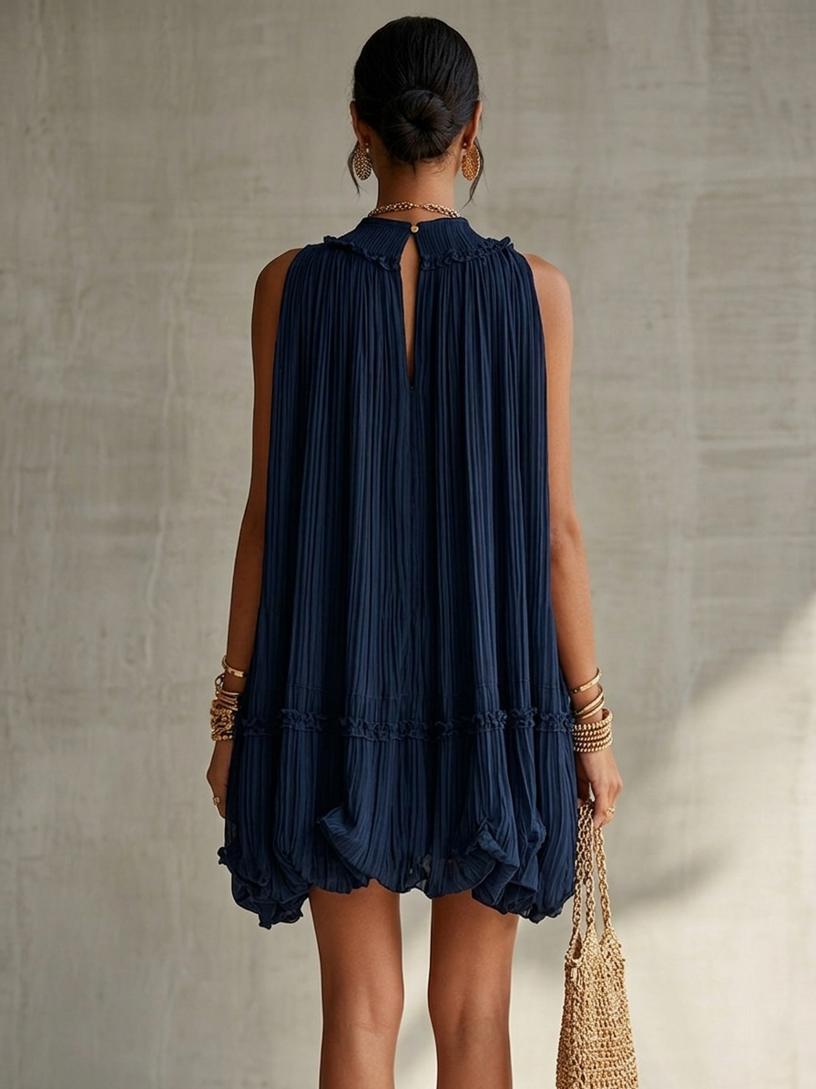 Marina | Mini abito halter blu navy con volant