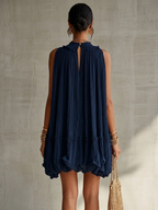 Marina | Mini abito halter blu navy con volant