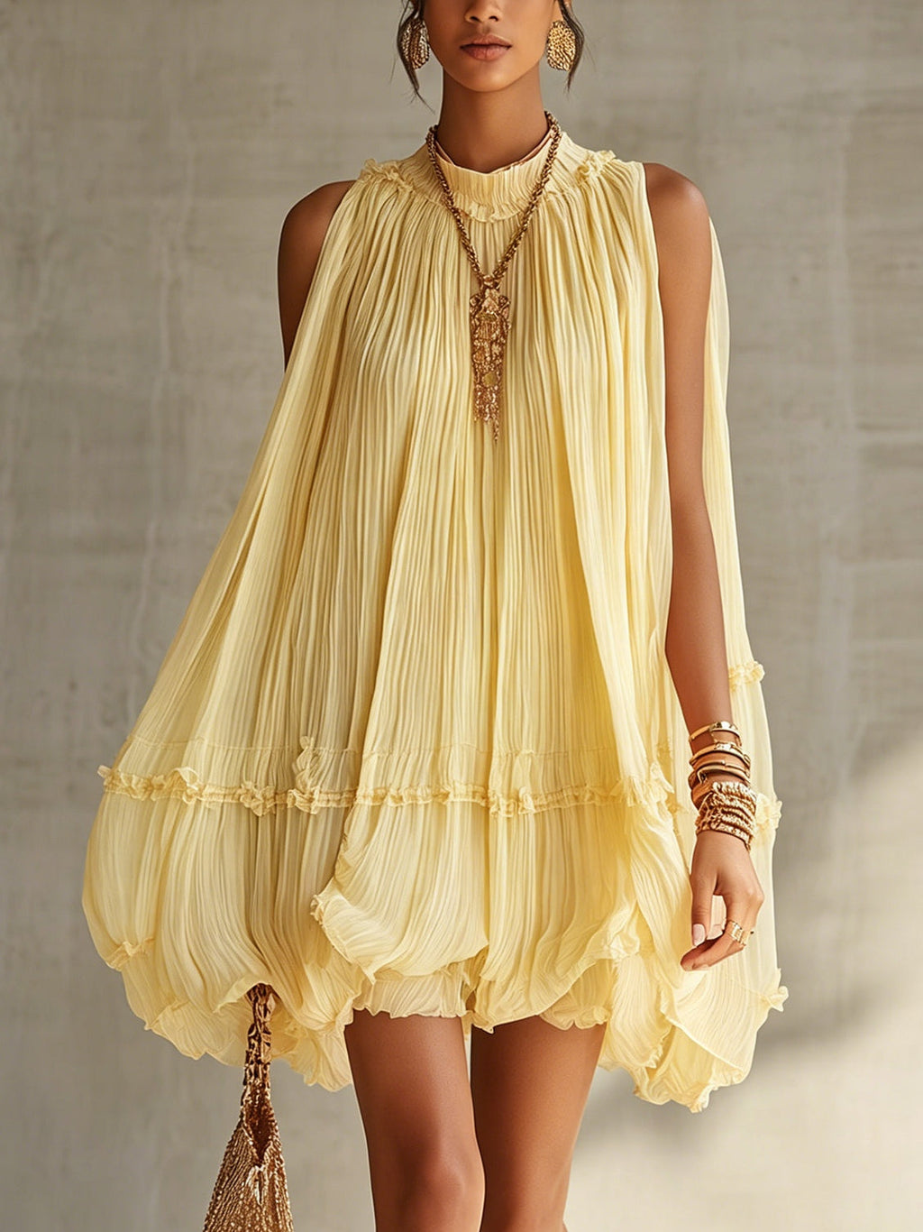 Margherita | Mini abito halter giallo con volant