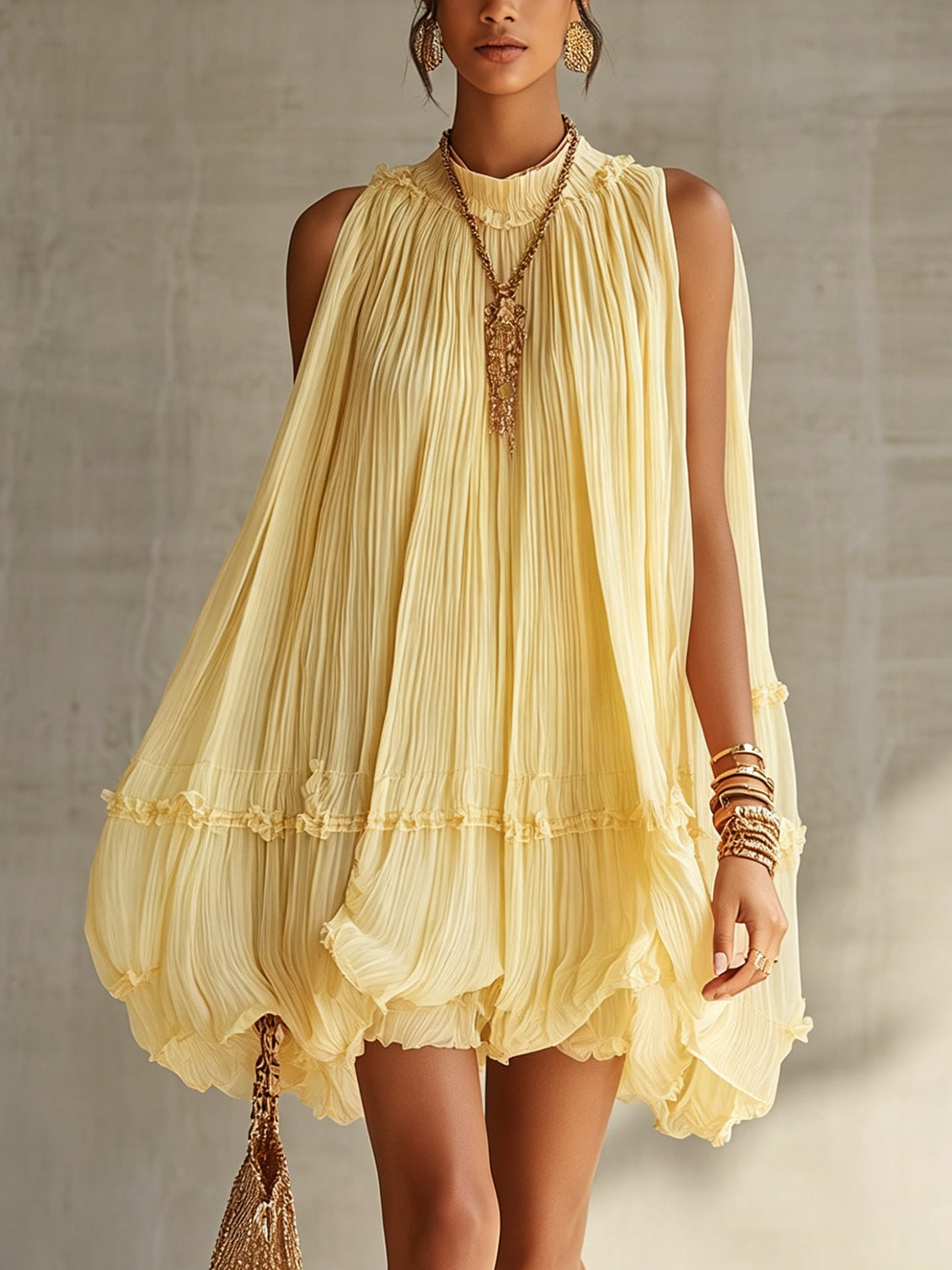 Margherita | Mini abito halter giallo con volant