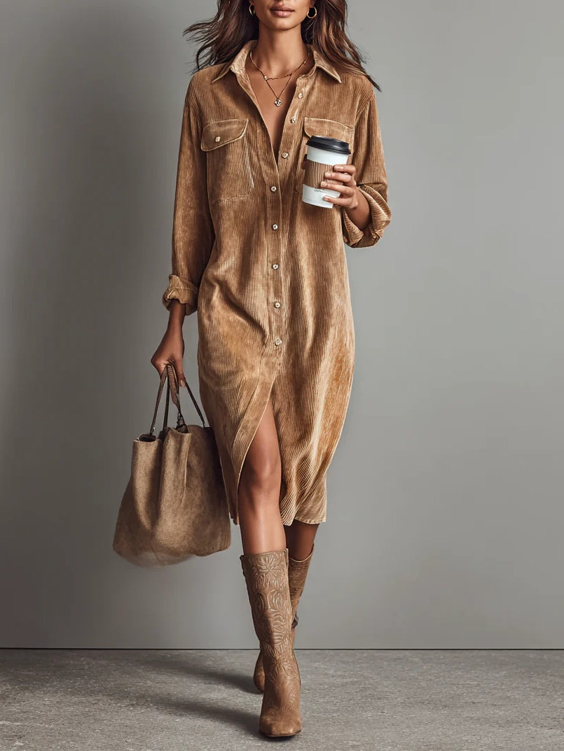 Beatrice | Abito midi in velluto a coste con tasche