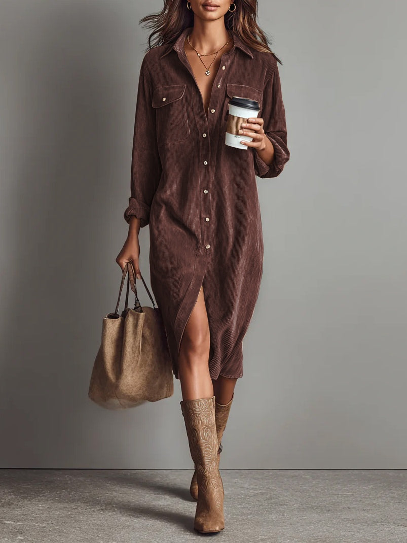 Beatrice | Abito midi in velluto a coste con tasche