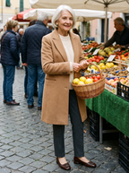Ballerine Alice marroni in pelle con punta quadrata indossate al mercato