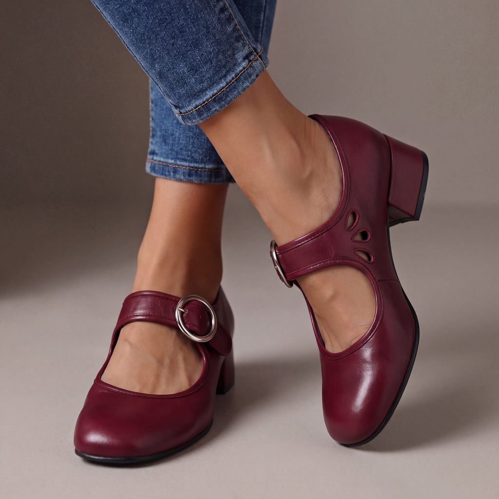 Giulia | Scarpe in pelle con tacco e cinturino - Bordeaux