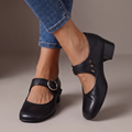 Giulia | Scarpe in pelle con tacco e cinturino - Nero