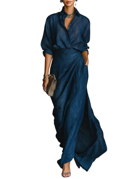 Celeste | Completo elegante blusa e gonna lunga