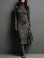 Lorenza | Abito midi in suede con collo alto