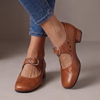 Giulia | Scarpe in pelle con tacco e cinturino - Cognac