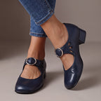 Giulia | Scarpe in pelle con tacco e cinturino - Blu navy