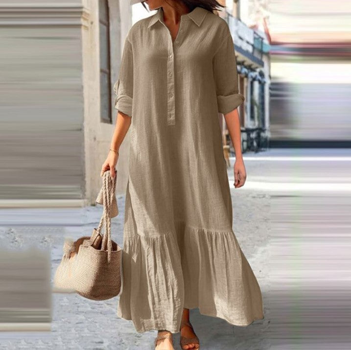 Abito Camicia Lungo di Lino con Bottoni