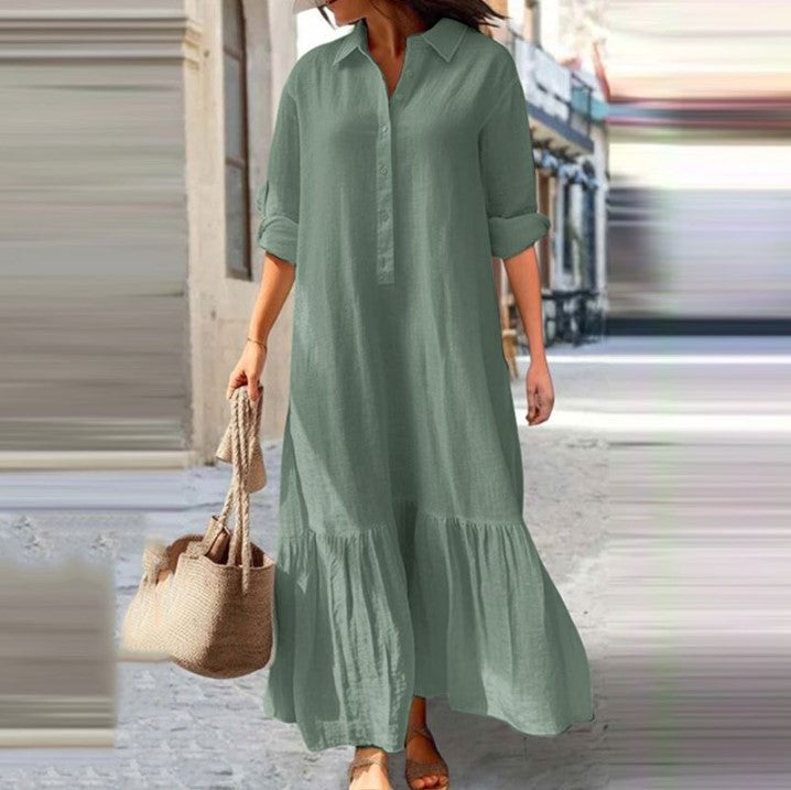 Abito Camicia Lungo di Lino con Bottoni
