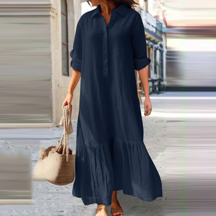 Abito Camicia Lungo di Lino con Bottoni