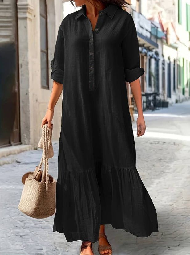Abito Camicia Lungo di Lino con Bottoni