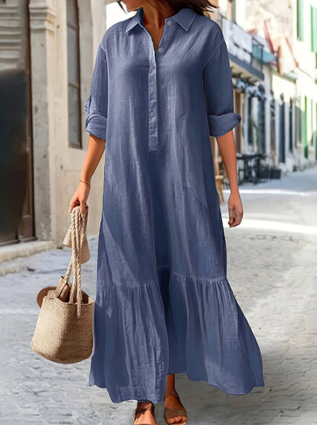 Abito Camicia Lungo di Lino con Bottoni