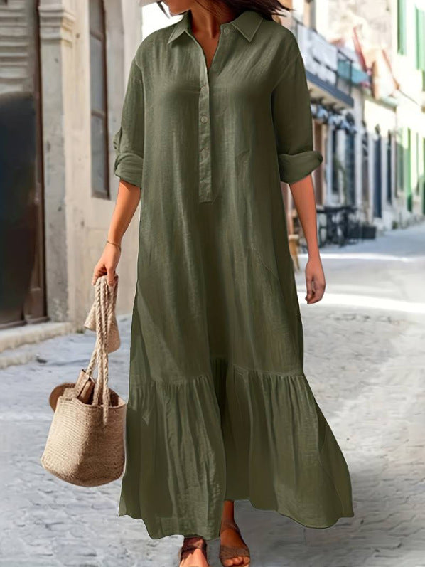 Abito Camicia Lungo di Lino con Bottoni