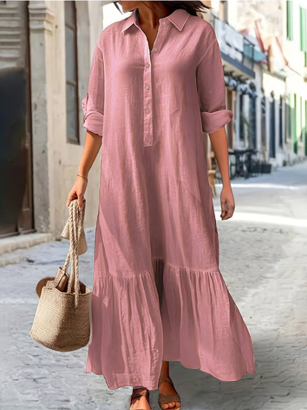 Abito Camicia Lungo di Lino con Bottoni